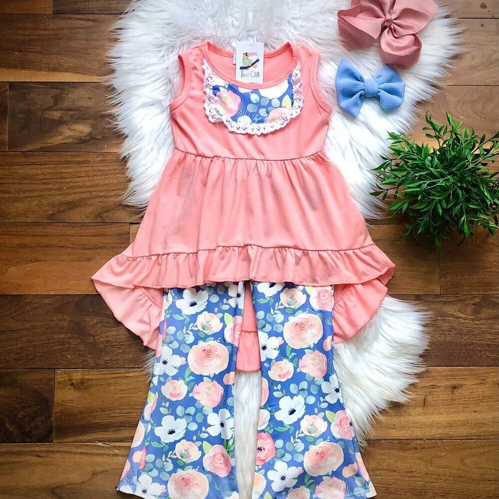 Wellington Designs Springtime Stripes & Floral Flare Pants, Sz 2T NWT
